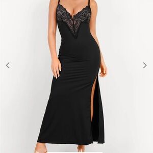 Elegant Black Lace Trim Maxi Dress Popilush
